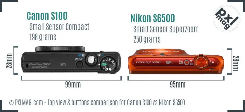 Canon S100 vs Nikon S6500 top view buttons comparison