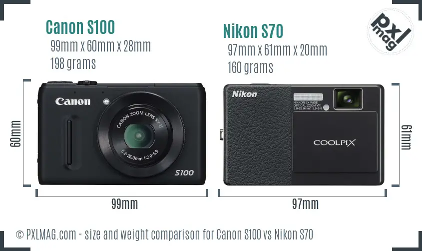 Canon S100 vs Nikon S70 size comparison Canon S100 vs Nikon S70 size comparison