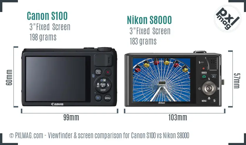 Canon S100 vs Nikon S8000 Screen and Viewfinder comparison