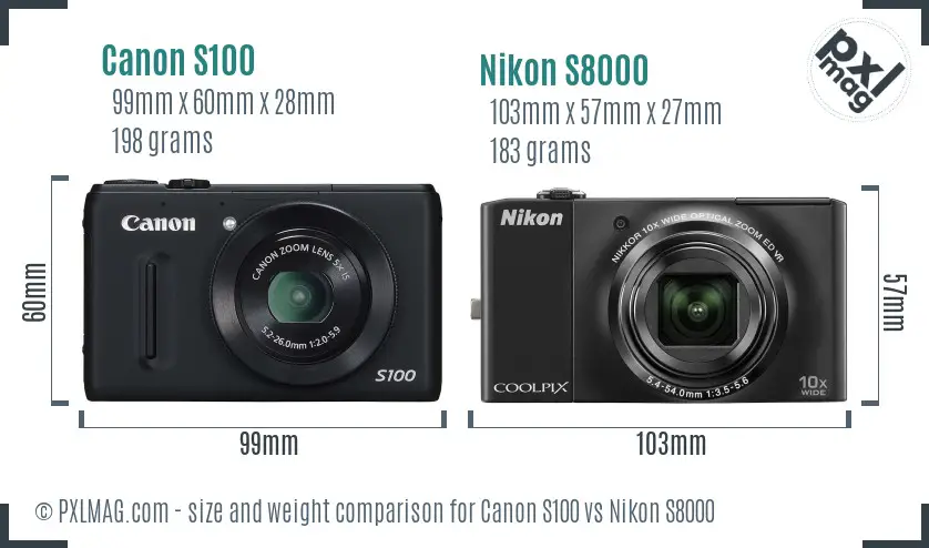 Canon S100 vs Nikon S8000 size comparison