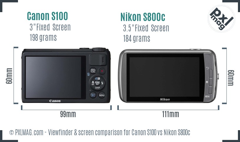 Canon S100 vs Nikon S800c Screen and Viewfinder comparison