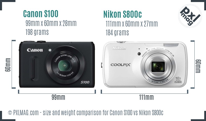Canon S100 vs Nikon S800c size comparison