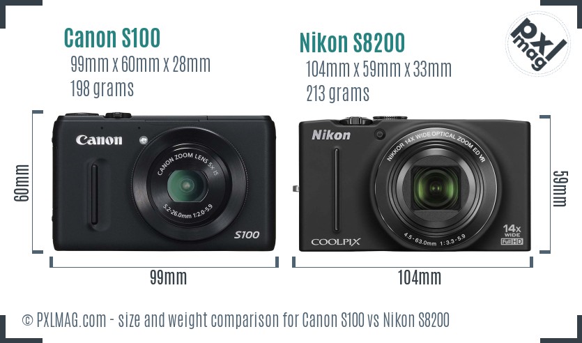 Canon S100 vs Nikon S8200 size comparison