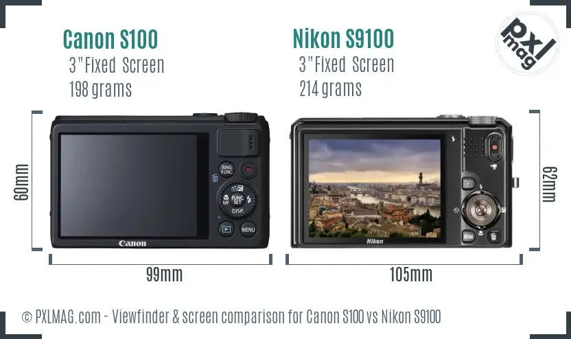 Canon S100 vs Nikon S9100 Screen and Viewfinder comparison