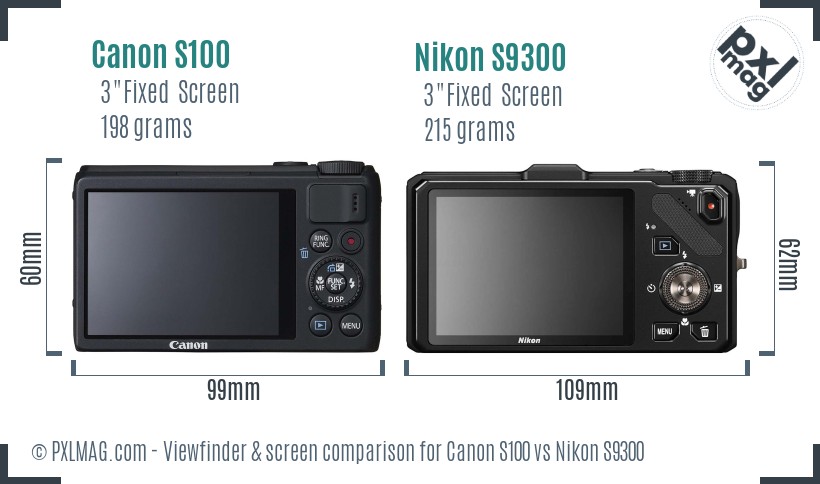 Canon S100 vs Nikon S9300 Screen and Viewfinder comparison