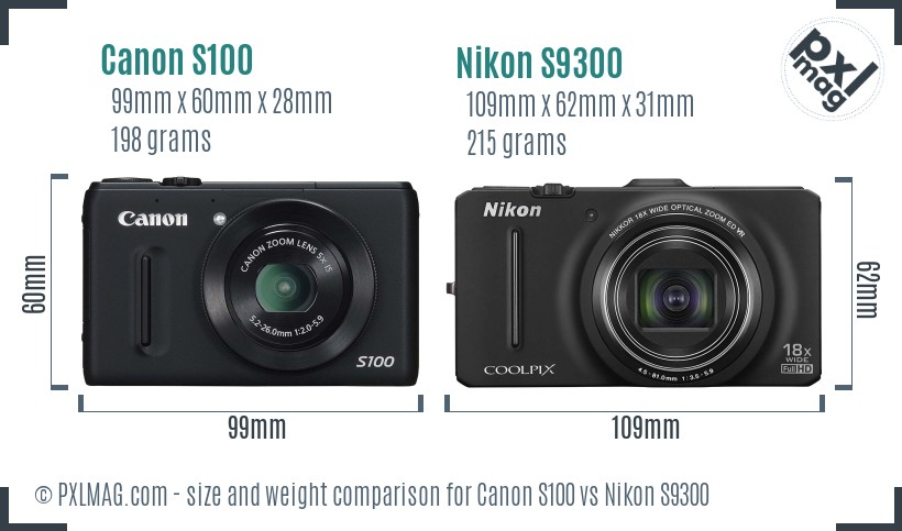 Canon S100 vs Nikon S9300 size comparison