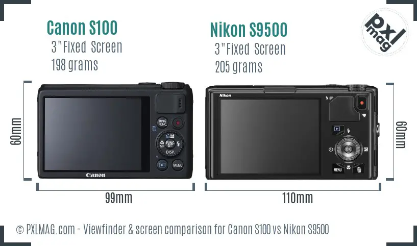 Canon S100 vs Nikon S9500 Screen and Viewfinder comparison