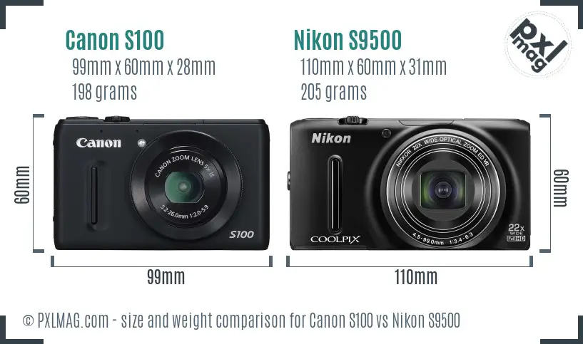 Canon S100 vs Nikon S9500 size comparison Canon S100 vs Nikon S9500 size comparison