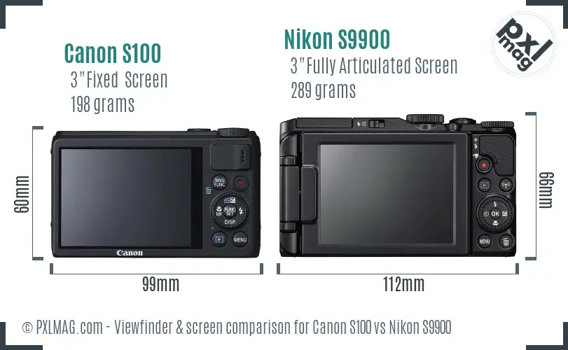 Canon S100 vs Nikon S9900 Screen and Viewfinder comparison