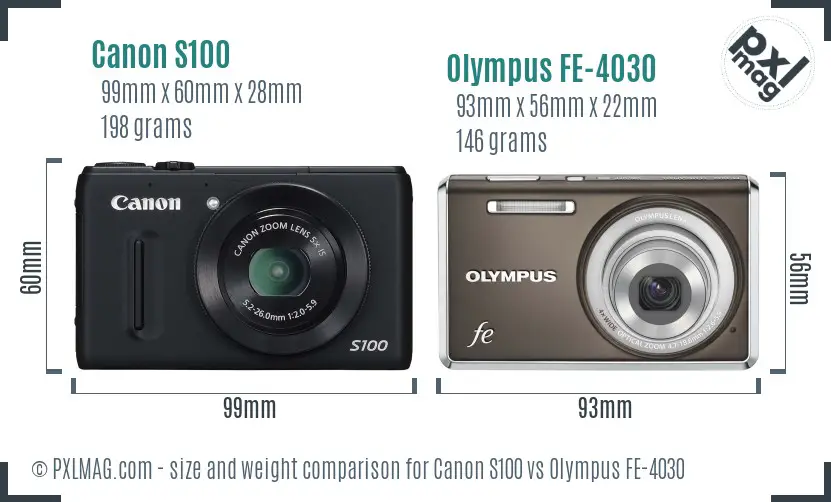 Canon S100 vs Olympus FE-4030 size comparison Canon S100 vs Olympus FE-4030 size comparison