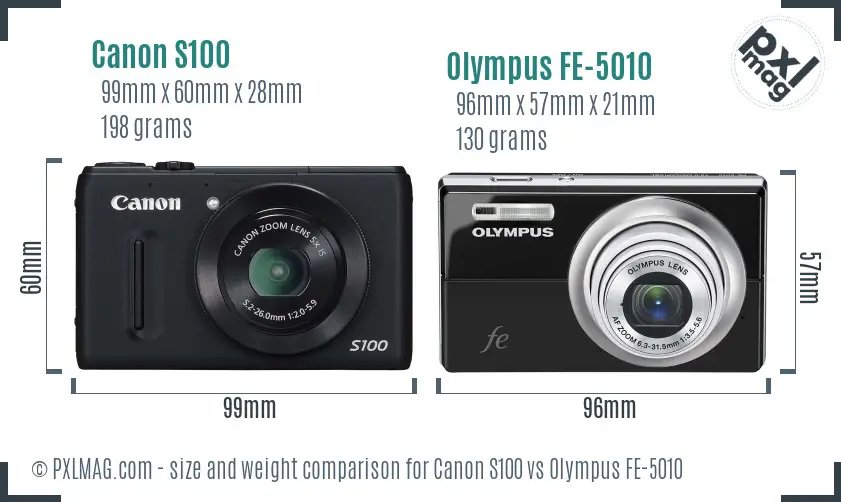 Canon S100 vs Olympus FE-5010 size comparison Canon S100 vs Olympus FE-5010 size comparison