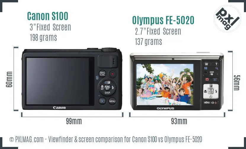 Canon S100 vs Olympus FE-5020 Screen and Viewfinder comparison Canon S100 vs Olympus FE-5020 Screen and Viewfinder comparison