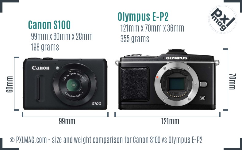 Canon S100 vs Olympus E-P2 size comparison