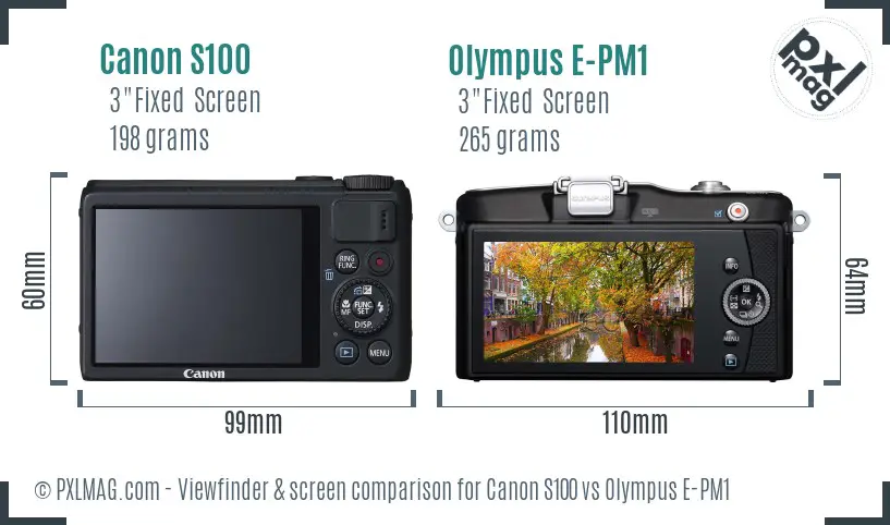 Canon S100 vs Olympus E-PM1 Screen and Viewfinder comparison