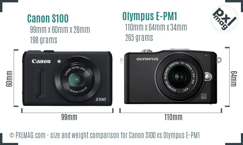 Canon S100 vs Olympus E-PM1 size comparison