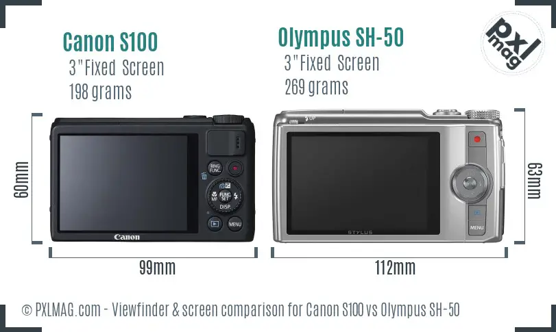 Canon S100 vs Olympus SH-50 Screen and Viewfinder comparison