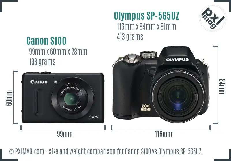 Canon S100 vs Olympus SP-565UZ size comparison