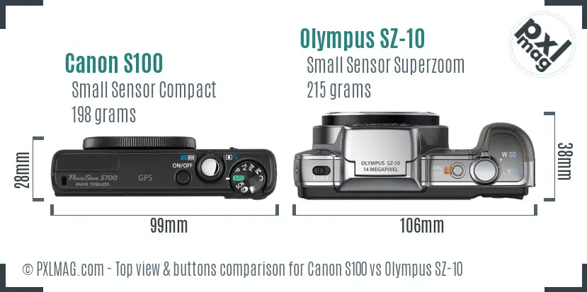 Canon S100 vs Olympus SZ-10 top view buttons comparison