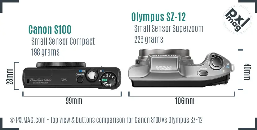 Canon S100 vs Olympus SZ-12 top view buttons comparison