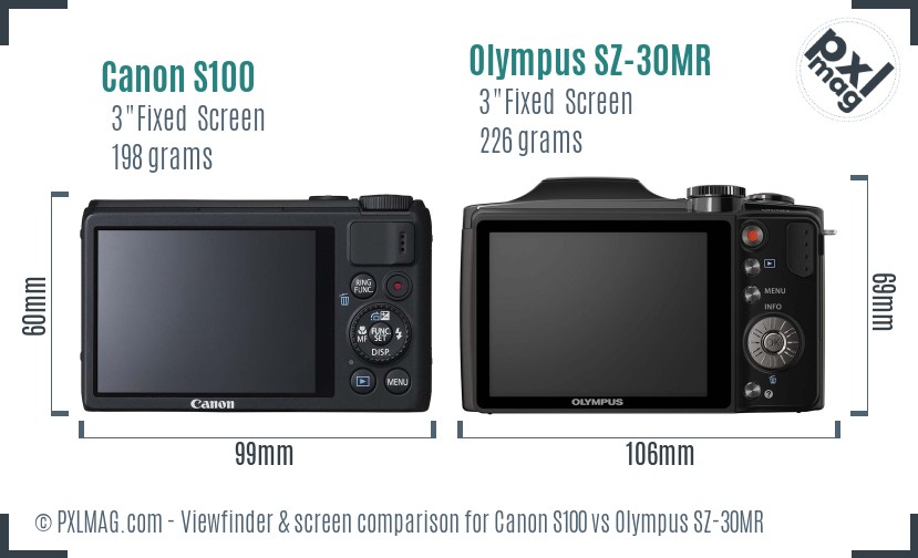 Canon S100 vs Olympus SZ-30MR Screen and Viewfinder comparison