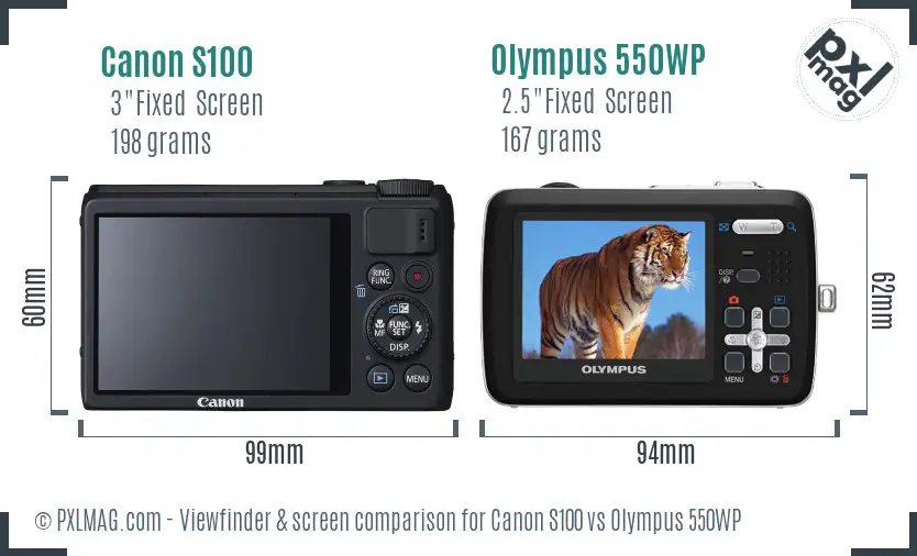 Canon S100 vs Olympus 550WP Screen and Viewfinder comparison