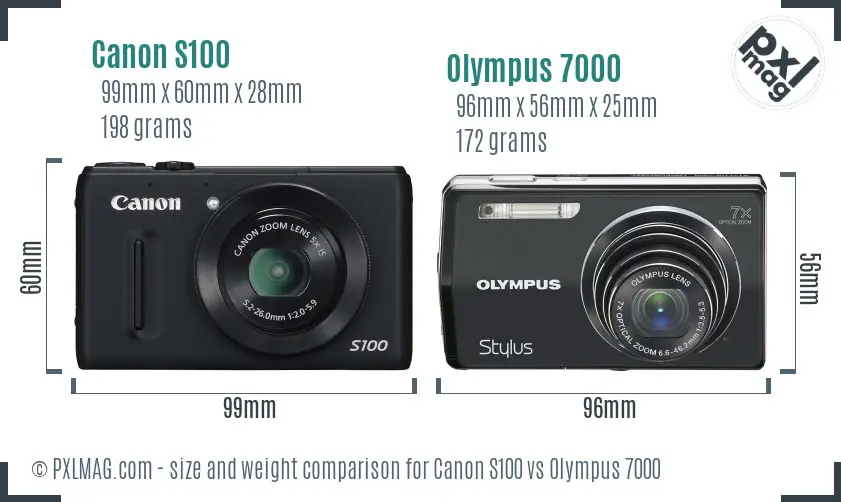 Canon S100 vs Olympus 7000 size comparison