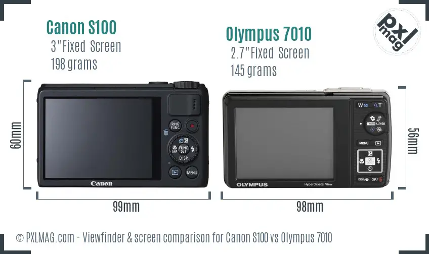 Canon S100 vs Olympus 7010 Screen and Viewfinder comparison