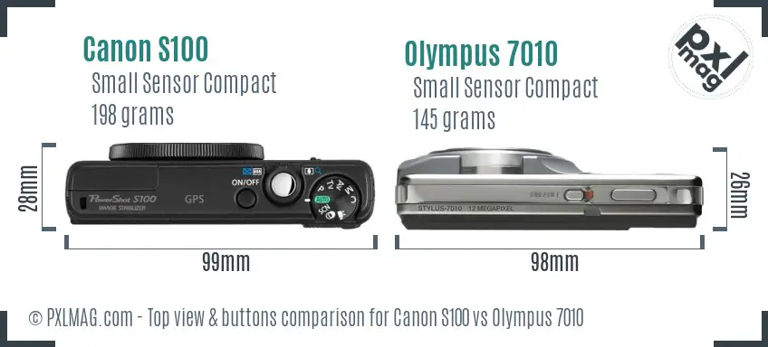 Canon S100 vs Olympus 7010 top view buttons comparison