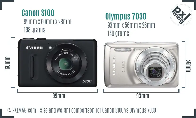 Size comparison of Canon PowerShot S100 and Olympus Stylus 7030