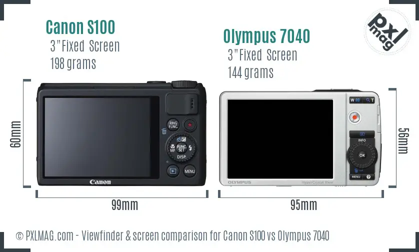 Canon S100 vs Olympus 7040 Screen and Viewfinder comparison