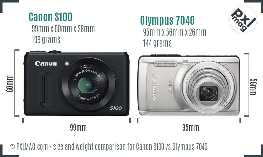 Canon S100 vs Olympus 7040 size comparison