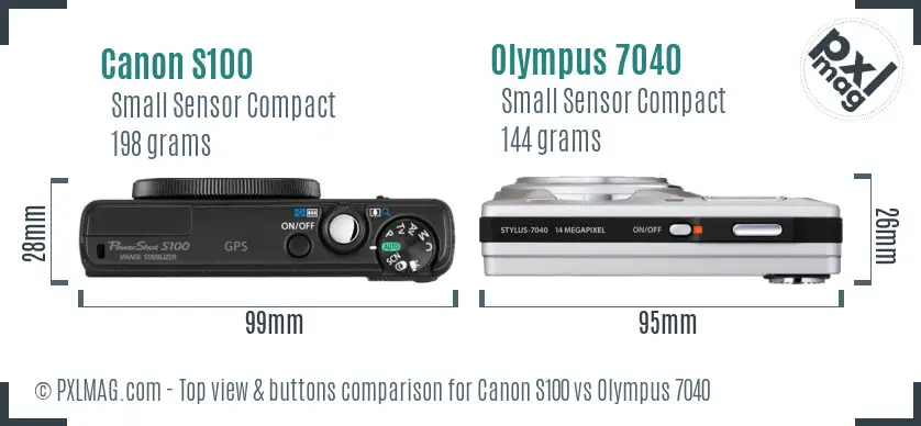 Canon S100 vs Olympus 7040 top view buttons comparison