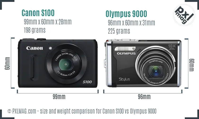 Canon S100 vs Olympus 9000 size comparison Canon S100 vs Olympus 9000 size comparison