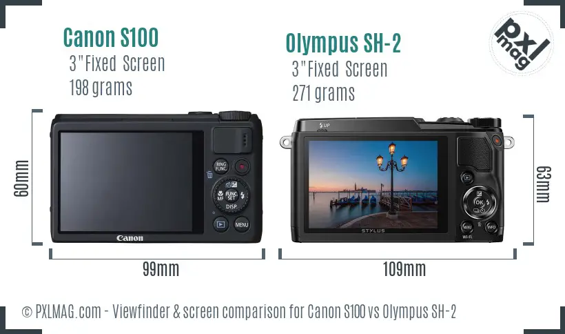 Canon S100 vs Olympus SH-2 Screen and Viewfinder comparison