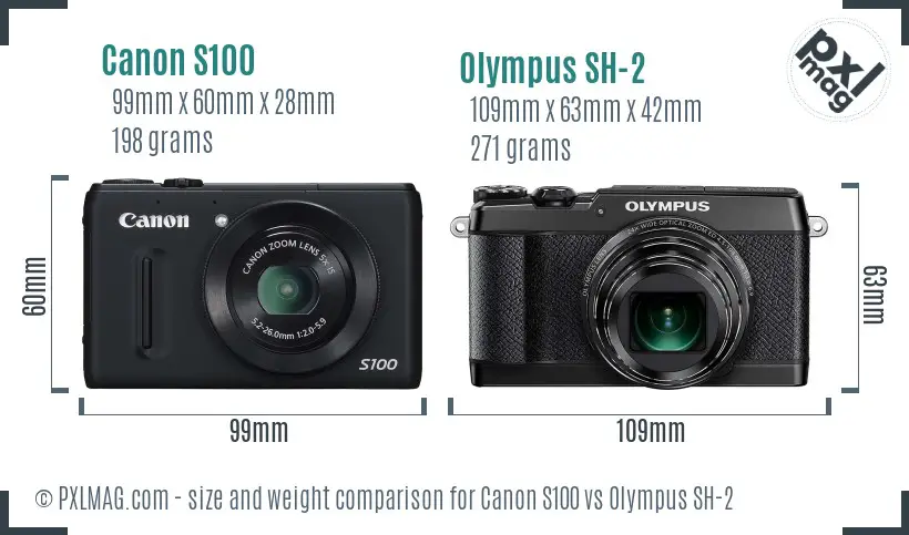 Canon S100 vs Olympus SH-2 size comparison