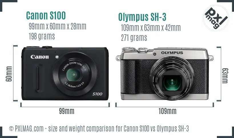 Canon S100 vs Olympus SH-3 size comparison