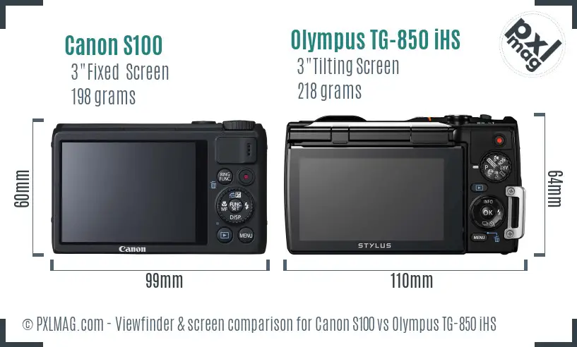 Canon S100 vs Olympus TG-850 iHS Screen and Viewfinder comparison