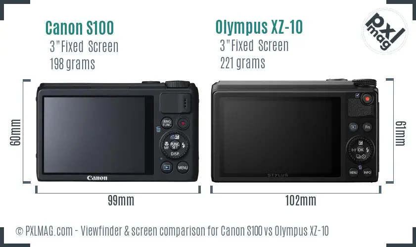 Canon S100 vs Olympus XZ-10 Screen and Viewfinder comparison