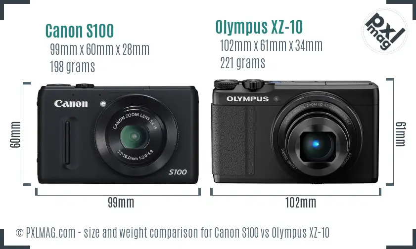 Canon S100 vs Olympus XZ-10 size comparison
