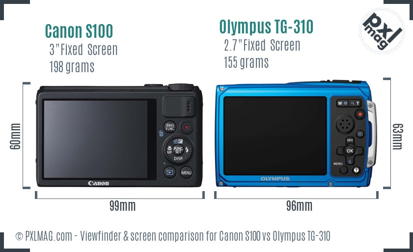 Canon S100 vs Olympus TG-310 Screen and Viewfinder comparison