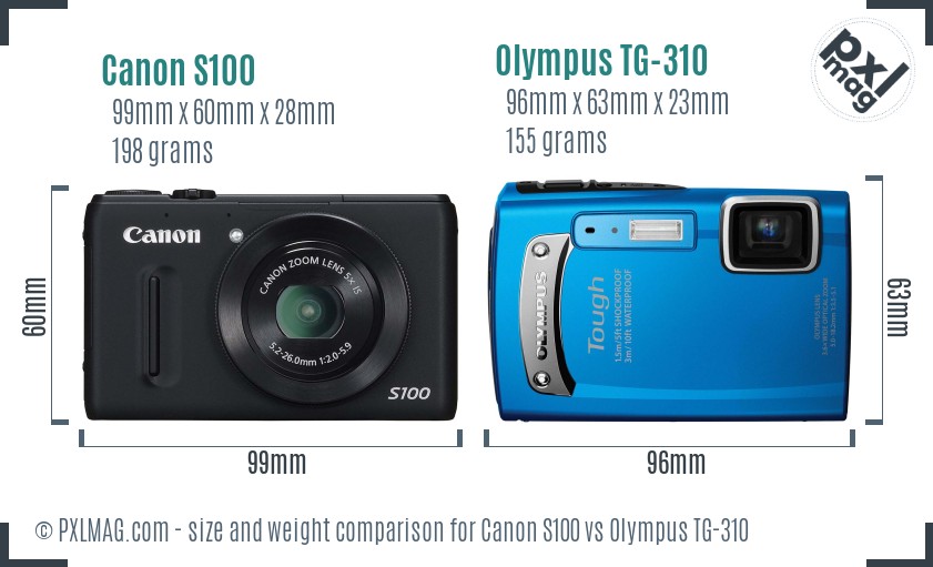 Canon S100 vs Olympus TG-310 size comparison Canon S100 vs Olympus TG-310 size comparison
