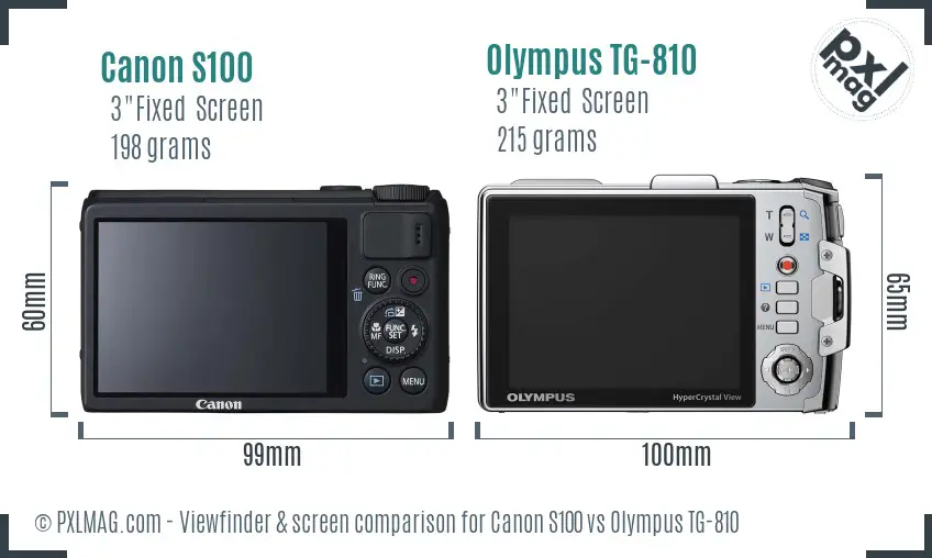Canon S100 vs Olympus TG-810 Screen and Viewfinder comparison