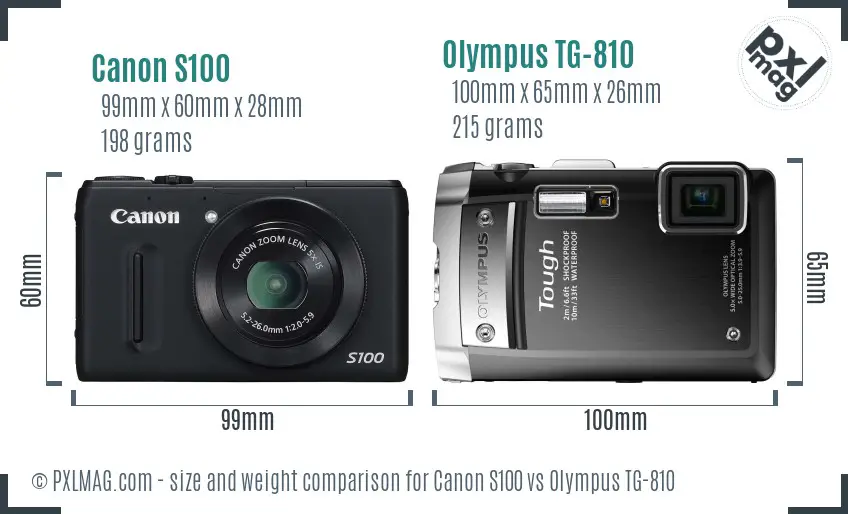 Canon S100 vs Olympus TG-810 size comparison