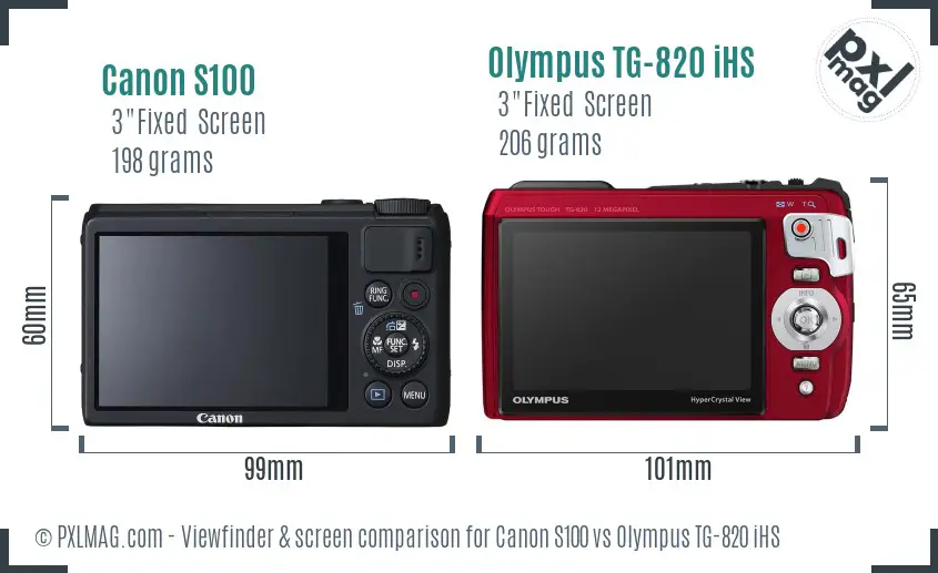 Canon S100 vs Olympus TG-820 iHS Screen and Viewfinder comparison