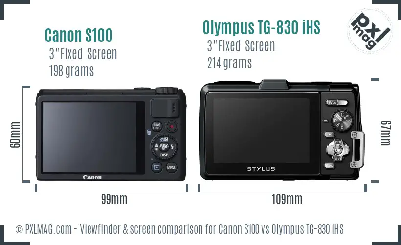 Canon S100 vs Olympus TG-830 iHS Screen and Viewfinder comparison