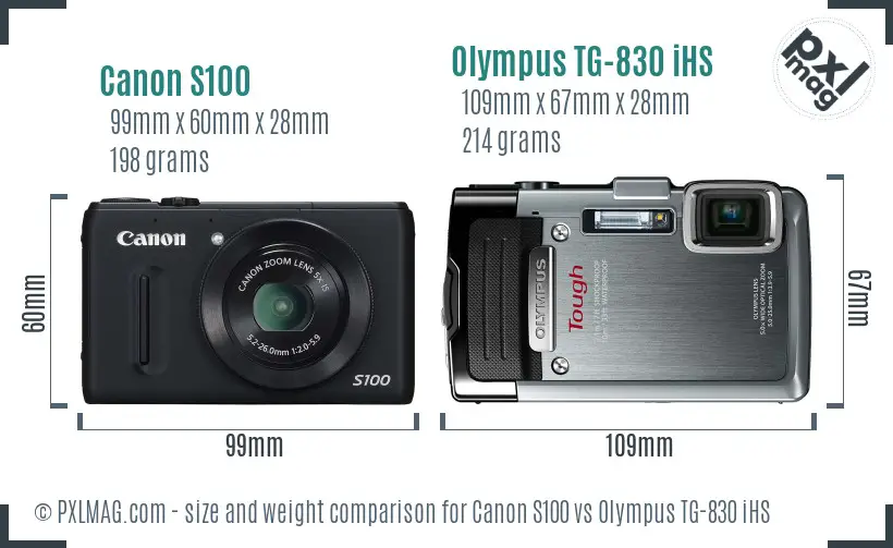 Canon S100 vs Olympus TG-830 iHS size comparison