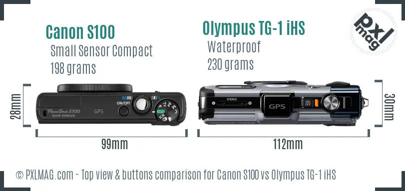 Canon S100 vs Olympus TG-1 iHS top view buttons comparison