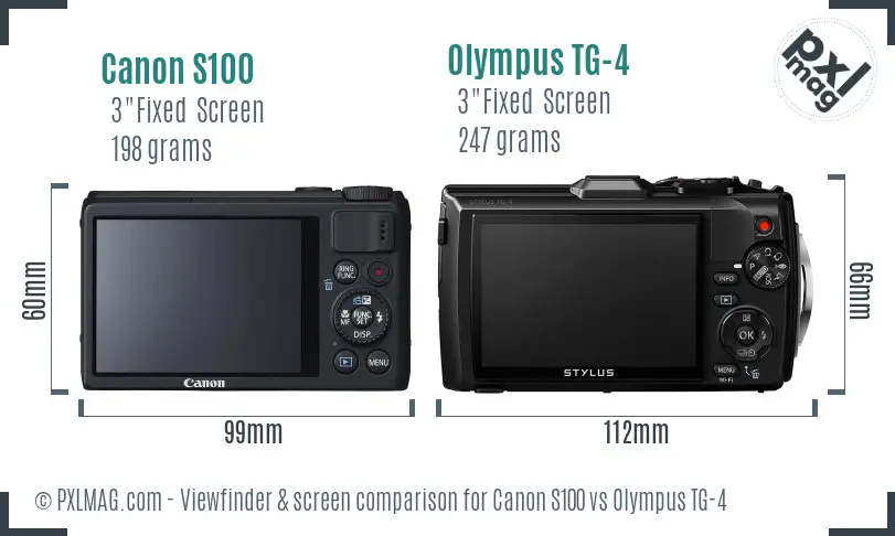 Canon S100 vs Olympus TG-4 Screen and Viewfinder comparison