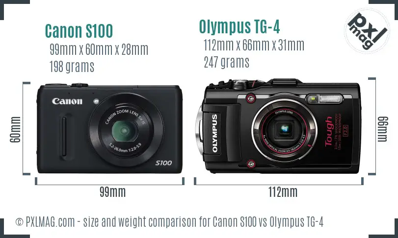 Canon S100 vs Olympus TG-4 size comparison