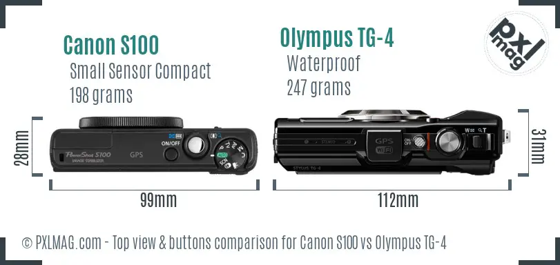 Canon S100 vs Olympus TG-4 top view buttons comparison